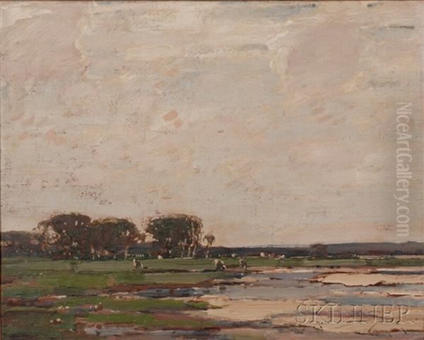 Marshland With Grazing Cows by Kershaw Schofield