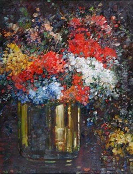 Still Life With Flowers In A Glass Vase Oil Painting by Kershaw Schofield