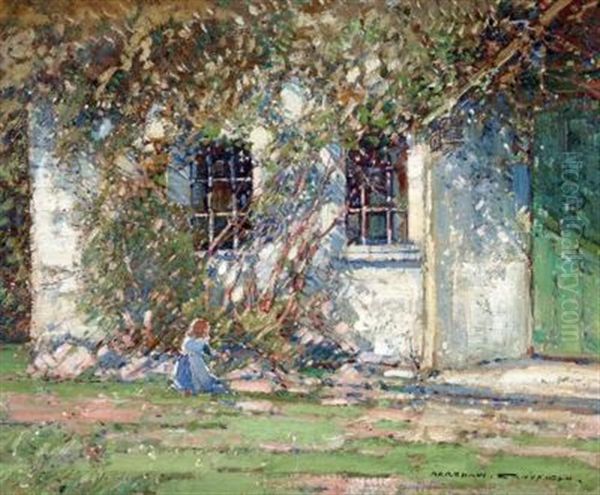 Figure In A Cottage Garden Oil Painting by Kershaw Schofield