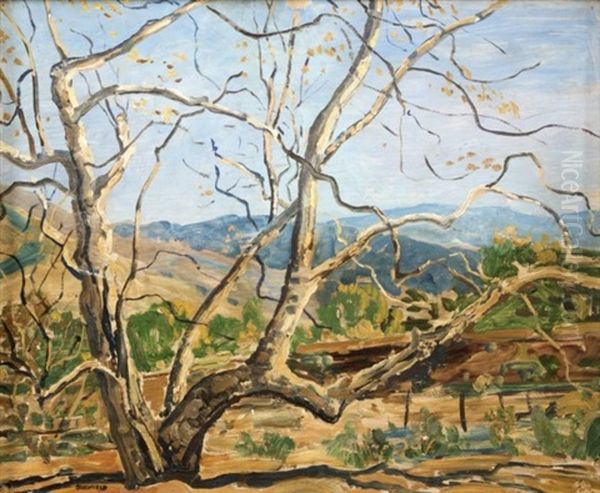 Sycamore In A Fall Landscape Oil Painting by Walter Elmer Schofield