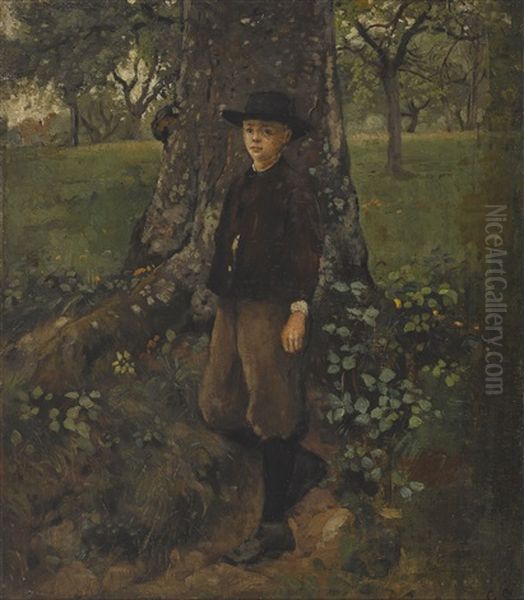 Knabe, Unter Einem Baum Stehend Oil Painting by Otto Franz Scholderer