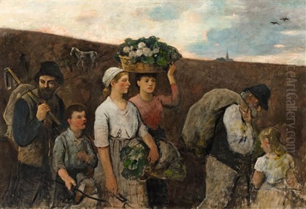 Peasants Returning From The Fields Oil Painting by Otto Franz Scholderer