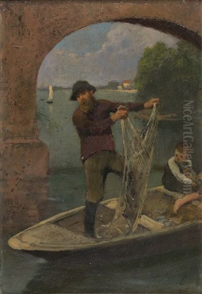 Kahn Mit Netzauswerfendem Fischer by Otto Franz Scholderer