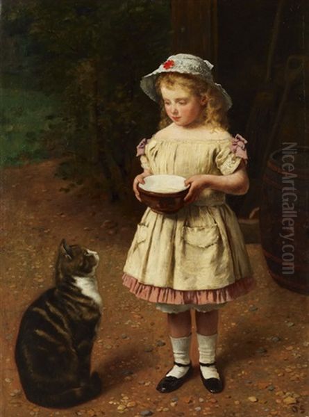 Kind Mit Katze Oil Painting by Otto Franz Scholderer