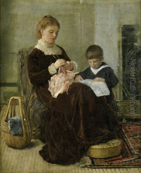 Bildnis Der Luise Scholderer Mit Dem Sohn Julius Victor Oil Painting by Otto Franz Scholderer