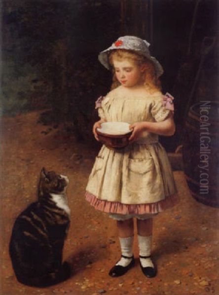 Kind Mit Katze Oil Painting by Otto Franz Scholderer