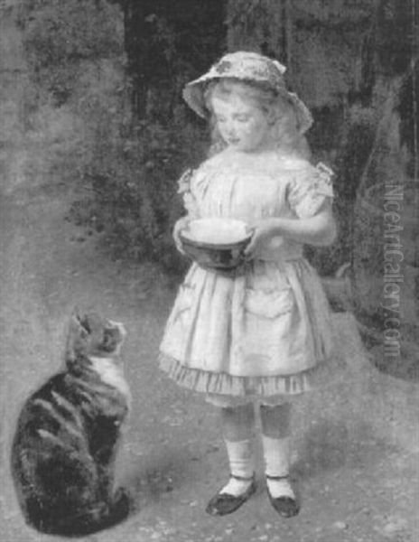 Blondes Madchen Mit Katze Oil Painting by Otto Franz Scholderer