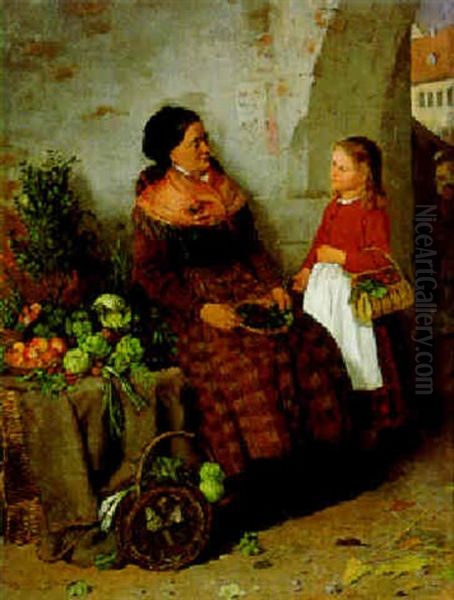 Kleiner Plausch Am Wochenmarkt Oil Painting by Otto Franz Scholderer