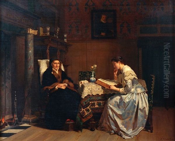 Interior With Figures Oil Painting by Hendrik Jacobus Scholten