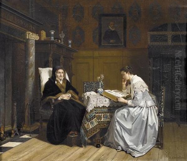 Zwei Damen Bei Der Lekture In Renaissance-interieur Oil Painting by Hendrik Jacobus Scholten