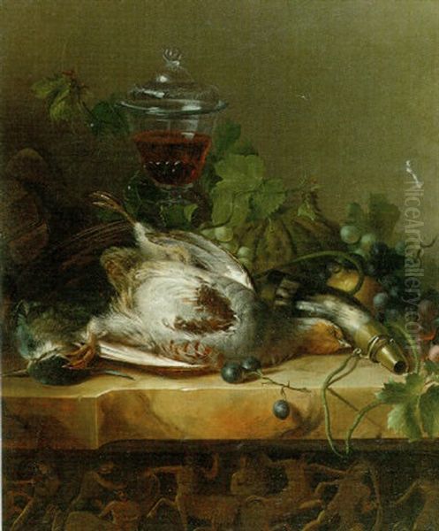 Still Life With Partridge, Lapwing And A Hunting Horn Oil Painting by Petrus Nicolaas Scholten