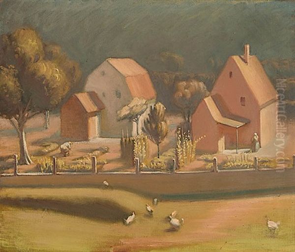 Hauser Mit Huhnern Oil Painting by Georg Scholz