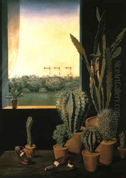 Kakteen Und Semaphore Ii Oil Painting by Georg Scholz