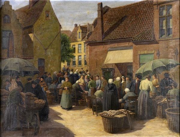 Fischmarkt In Brugge Oil Painting by Paul Scholz