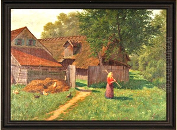 Bauerin Vorm Gutshof Oil Painting by Paul Scholz