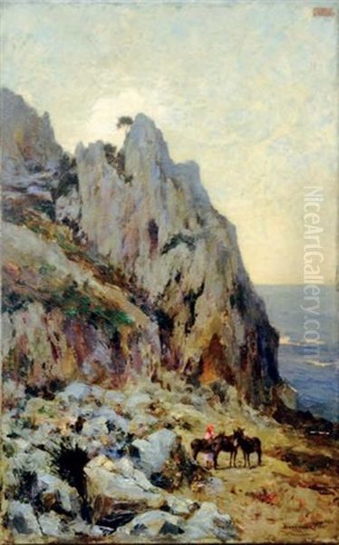 Les Rochers De Capri Oil Painting by Francois Schommer