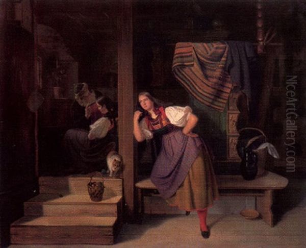 Die Eifersuchtige Horcherin Oil Painting by Friedrich Wilhelm Schon