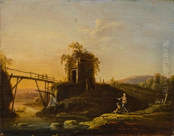 Sonnenuntergang Oil Painting by Johann Gottlieb Schoen