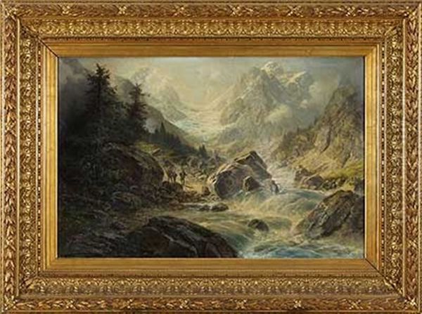 Jager Vor Dem Gletscher Oil Painting by Alfred K.J.O. von Schoenberger