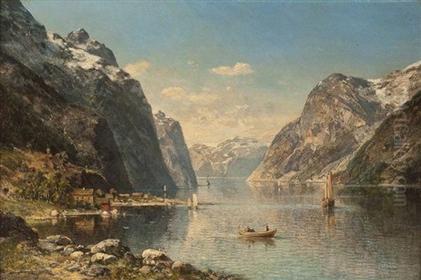 Boote Am Fjord Oil Painting by Alfred K.J.O. von Schoenberger