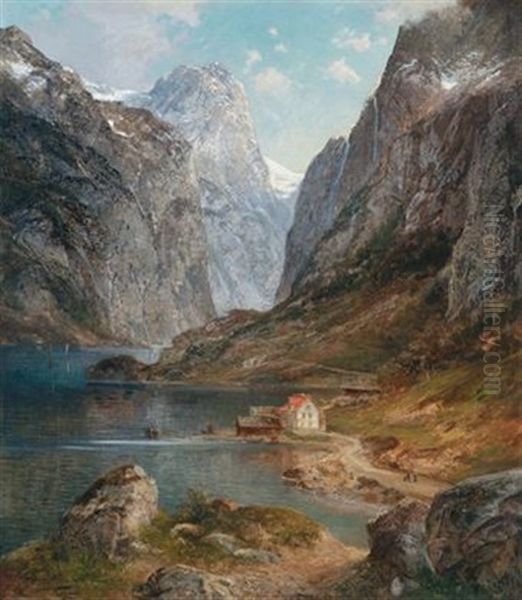 Norwegische Fjordlandschaft Oil Painting by Alfred K.J.O. von Schoenberger