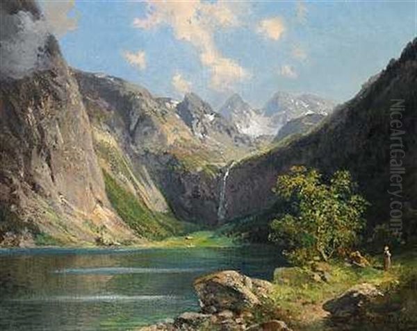 Sommerdag Ved En Bjergso Oil Painting by Alfred K.J.O. von Schoenberger