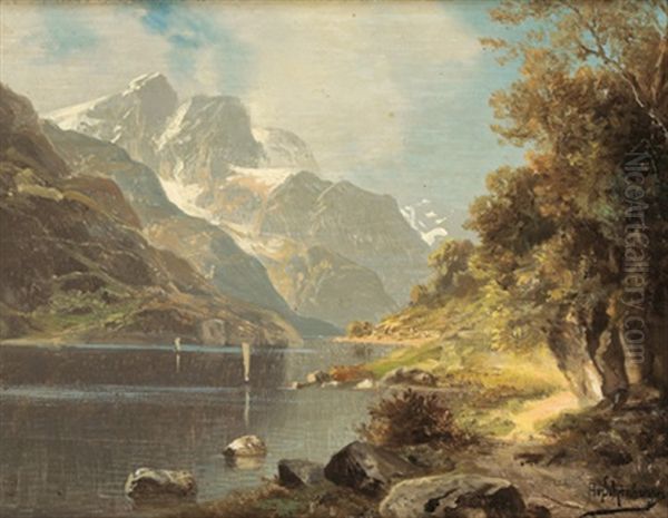 Gebirgssee Oil Painting by Alfred K.J.O. von Schoenberger