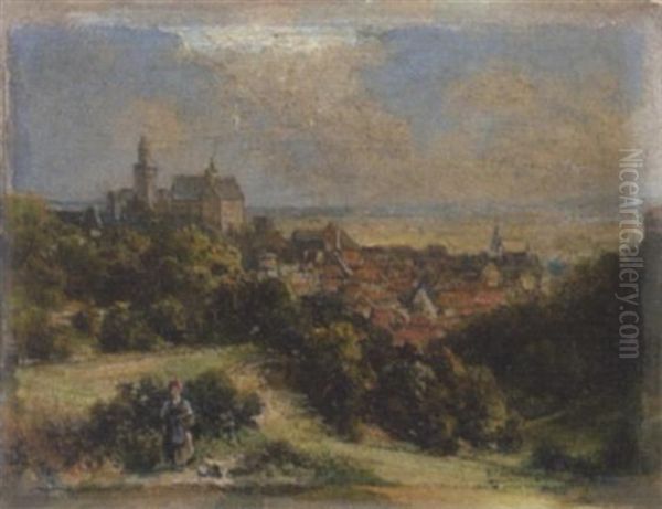 Blick Uber Kronberg In Die Mainebene Oil Painting by Alfred K.J.O. von Schoenberger