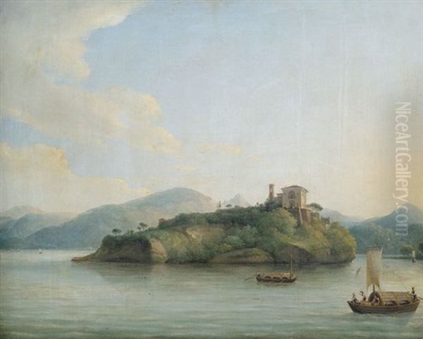 Blick Auf Eine Kleine Insel Im Lago Maggiore Mit Villenarchitektur Oil Painting by Lorenz Adolf Schoenberger