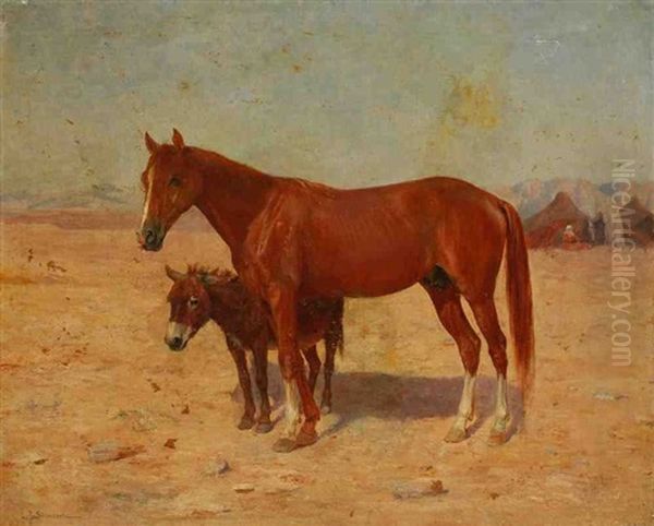 Cheval Et Ane Pres Du Campement Oil Painting by John Lewis Schonborn