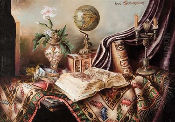 Still Life With Globe And Candelabra Oil Painting by Ignaz Schoenbrunner the Elder