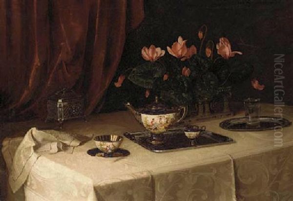 A Table Set For Tea Oil Painting by Ignaz Schoenbrunner the Elder