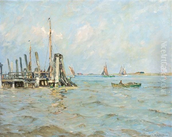 Auf Der Eider Oil Painting by Leopold Schoenchen