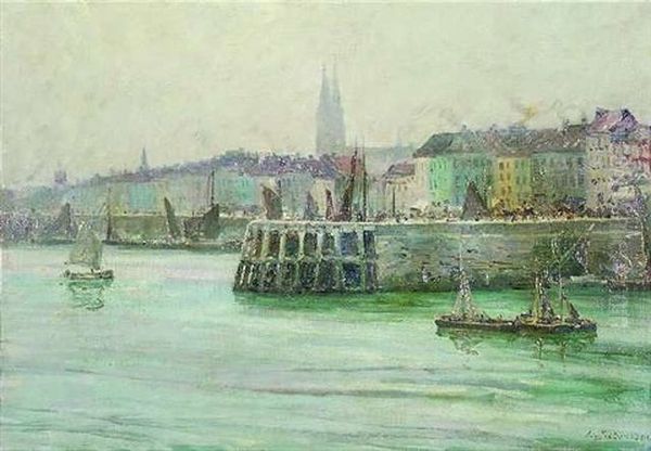 Der Fischereihafen Von Ostende Oil Painting by Leopold Schoenchen