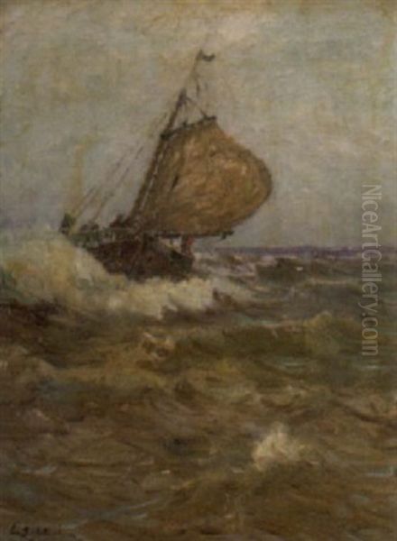 Fischerboot Auf Sturmischer See Oil Painting by Leopold Schoenchen