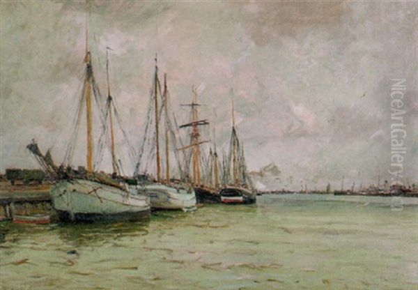 Hafen Von Helsingborg Oil Painting by Leopold Schoenchen