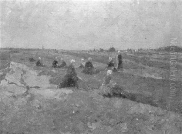 Netzflickerinnen An Der Kuste Von Scheveningen Oil Painting by Leopold Schoenchen