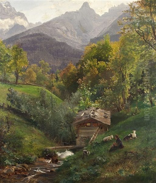 Nachmittag Am Berghof Oil Painting by Eduard Schonfeld