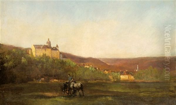 Landschaft Mit Abtei An Der Donau (?) Oil Painting by Eduard Schonfeld