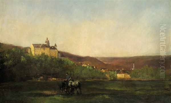 Landschaft Mit Abtei An Der Donau (?) Oil Painting by Eduard Schonfeld