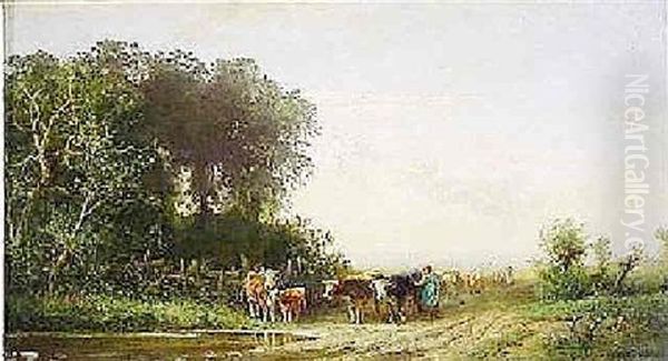 Viehtrieb Am Niederrhein Oil Painting by Eduard Schonfeld