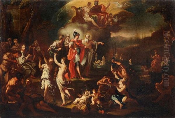 Anchises Zeigt Dem Aeneas In Den Seligen Gefilden Die Zukunftige Roma Oil Painting by Johann Heinrich Schoenfeldt