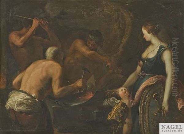 Venus In Der Schmiede Des Vulkan Oil Painting by Johann Heinrich Schoenfeldt