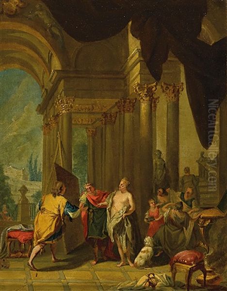 Apelles Malt Campaspe In Gegenwart Alexanders Des Grosen Oil Painting by Johann Heinrich Schoenfeldt