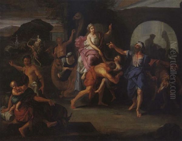 Alttestamentarische Szene (der Einzug Der Konigin Von Saba In Jerusalem?) Oil Painting by Johann Heinrich Schoenfeldt