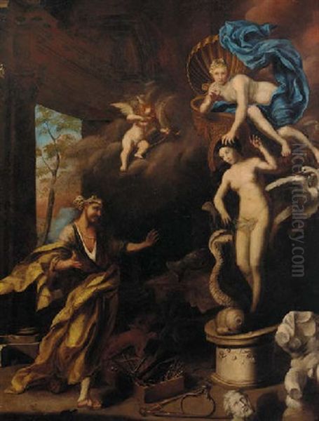 Venus And Pygmalion Oil Painting by Johann Heinrich Schoenfeldt