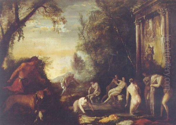 Acteon Surprising Diana And Her Nymphs Oil Painting by Johann Heinrich Schoenfeldt