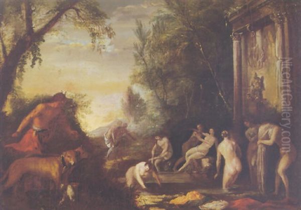 Actaeon Espying Diana And Her Maidens At Their Bath Oil Painting by Johann Heinrich Schoenfeldt