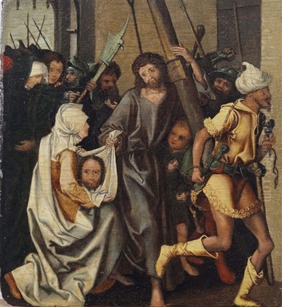 Christ And Saint Veronica On The Way To Calvary Oil Painting by Martin Schongauer