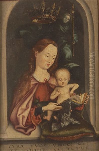 Maria Im Fenster, Vor Einem Engel Gekront Oil Painting by Martin Schongauer